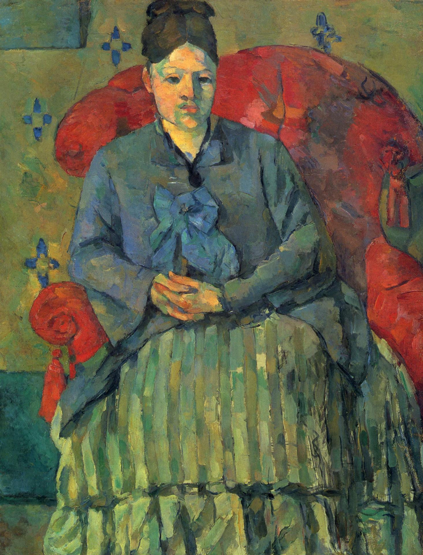 Madame cezanne dans un fauteuil rouge par paul cezanne
